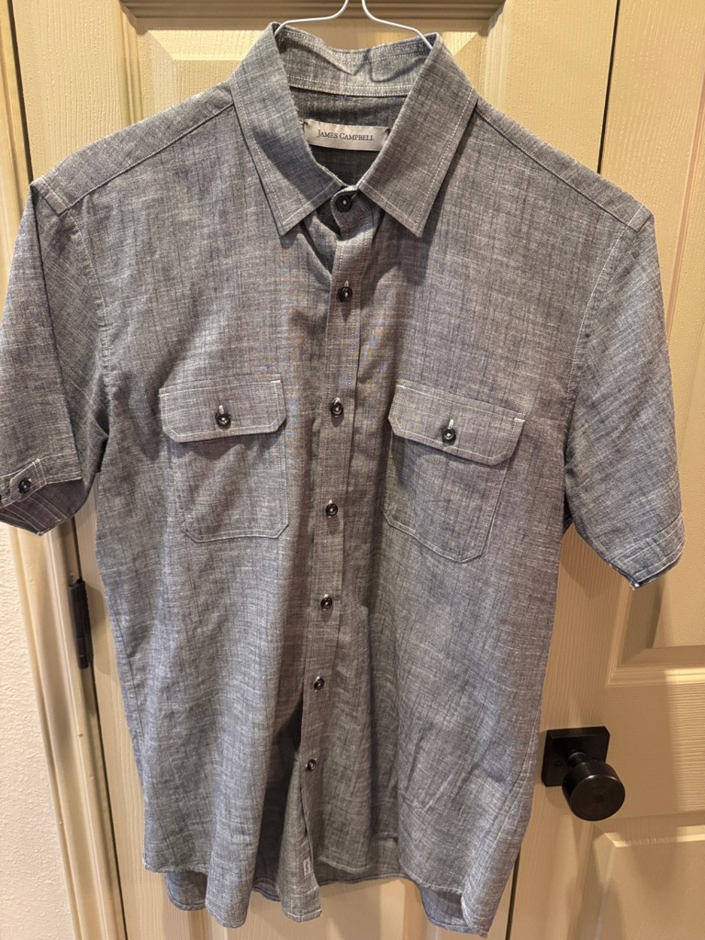 James Campbell Short Sleeve Button-Down Shirt in heather gray